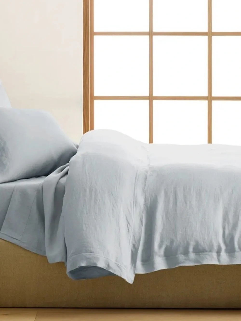 NWT Quince European Linen Double Flange Duvet Cover Set, Full/Queen (Mist)